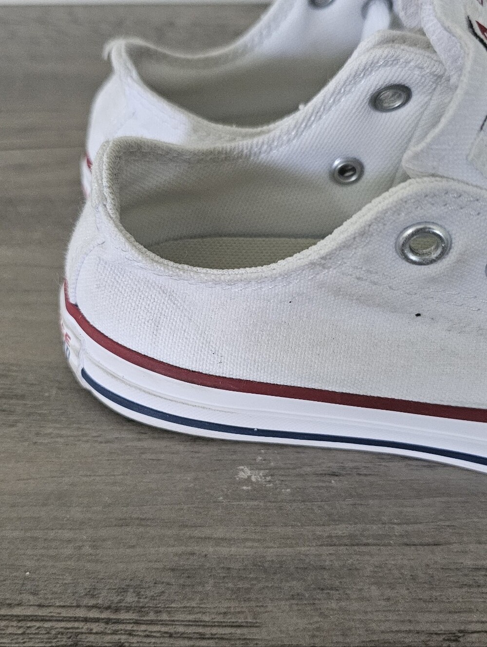 Converse All Star Kids White Canvas Sneakers with Red Trim Girl Boy Size 12 - Picture 3 of 10
